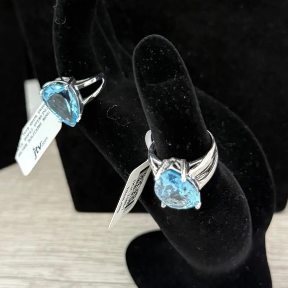 JTV Ring 12ct Pear Shape Swiss Blue Topaz Sterling Silver Solitaire Size 7-NWT